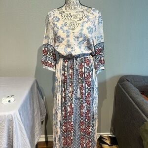 Madewell Blue and Red Patterned Maxi Dress